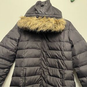 Hawke & Co Women's Charcoal Puffer Jacket with Faux Fur and Down Feathers